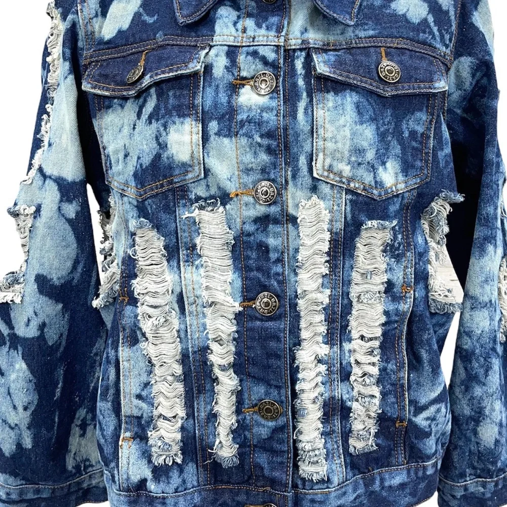 DAZL Women’s Plus Size Tie Dye Distressed Jean Jacket Size 2X - Picture 3 of 11